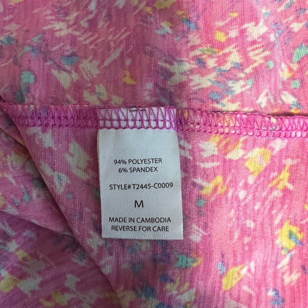 Dear Scarlett Pink Floral Tunic Blouse M Split Neck Babydoll Boho Top - Picture 6 of 8